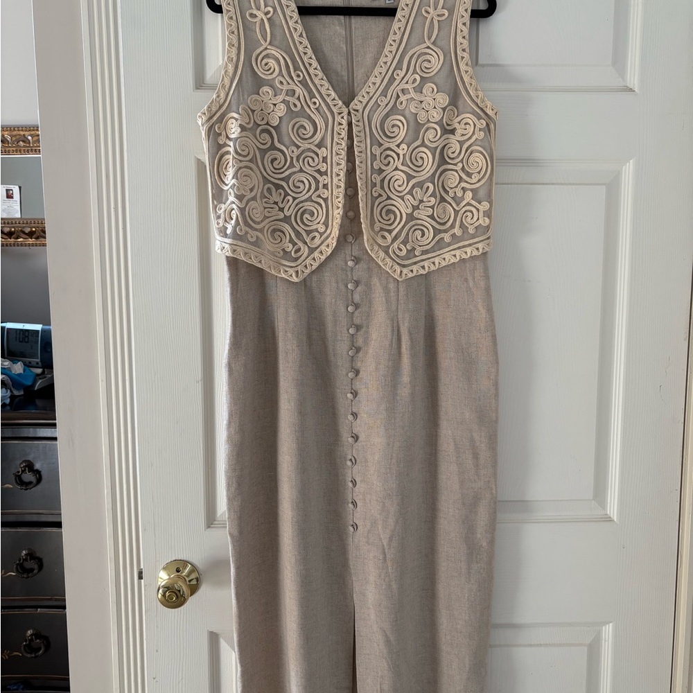 Kenar Light Tan Dress with Textured Fabric